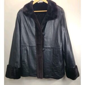 Vtg Dasco Genuine Leather Real Fur Lined Coat Women's Brown EUC Heavy